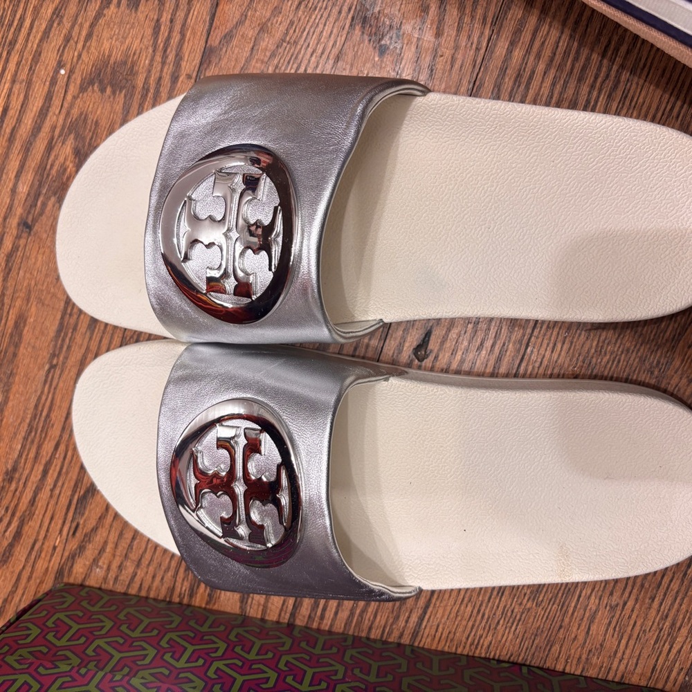 Tory Burch Silver Slide Sandals